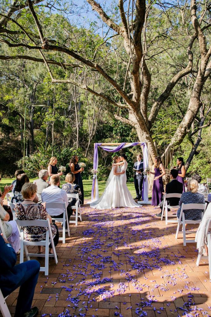 Brisbane outdoor wedding ceremony Jacaranda Tree